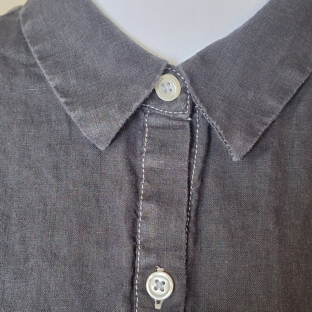 Lord & Taylor Black Button-Front 100% Linen Blouse - Picture 2 of 11